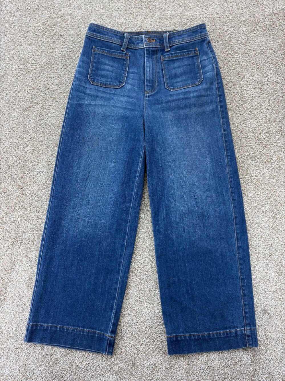 Talbots Flawless High Waist Wide Crop Jeans Women's 4 Blue Denim Stretch Pockets